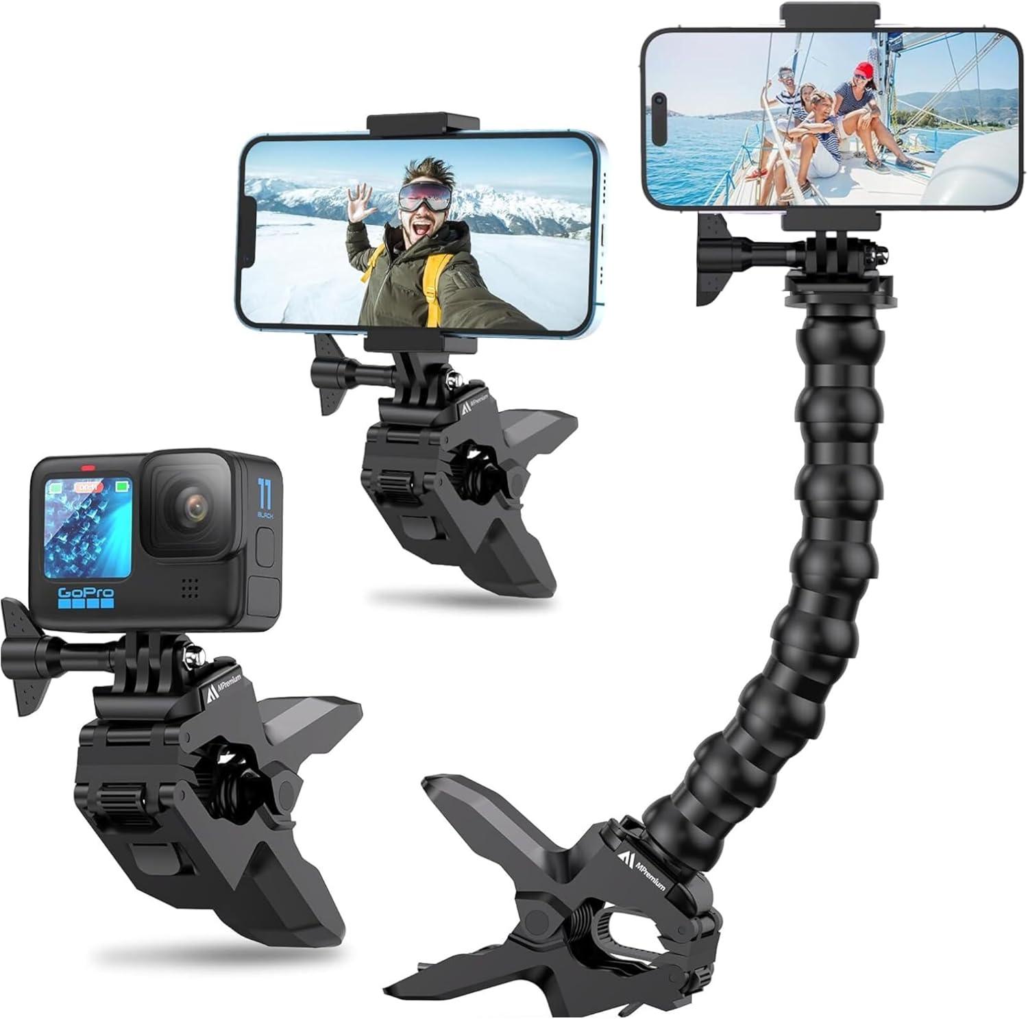 Gooseneck Phone Holder Clamp Clip Mount Cell Phone Stand for Desk Pole Table Compatible with iPhone 16 15 14 Pro Max Plus 13 12 11 SE XS XR X 8 7 6 Samsung GoPro Hero and Other 4-7'' Devices