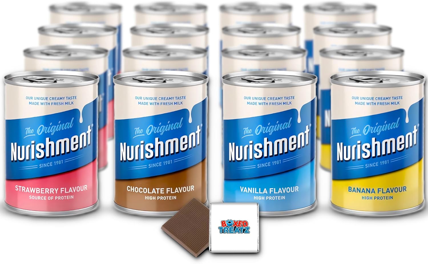 Nurishment Energy Drink Tins 400ml | Custom Case Of 12 | Choose From 4 Flavours & Receive 3Pcs Of Each Choice Boxed Treatz