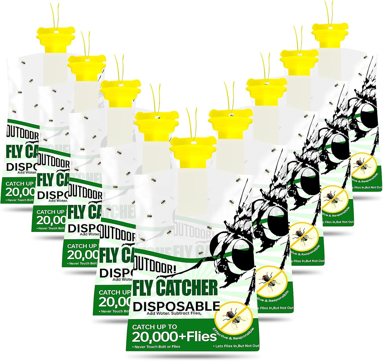 9 Pack Fly Traps Outdoor, Disposable Hanging Fly Traps with Natural Pre-Bait, Non Toxic Fly Catcher Fly Repellent for Home Backyard, Patio & Camping, Pool, Barn, Stable, Ranche, Farm