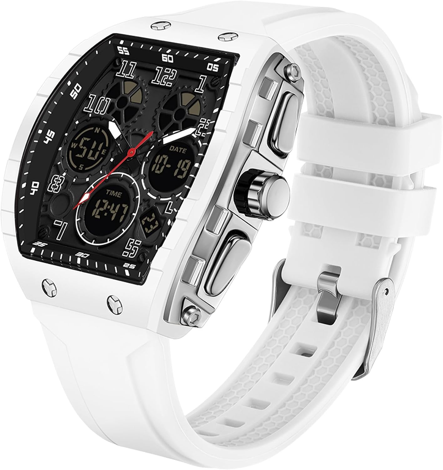 findtime Watches for Men Relojes para Hombres Wristwatch with Digital Analog Dual Time Display Countdown Stopwatch Punk Cool Design 5ATM Waterproof Mens Watch