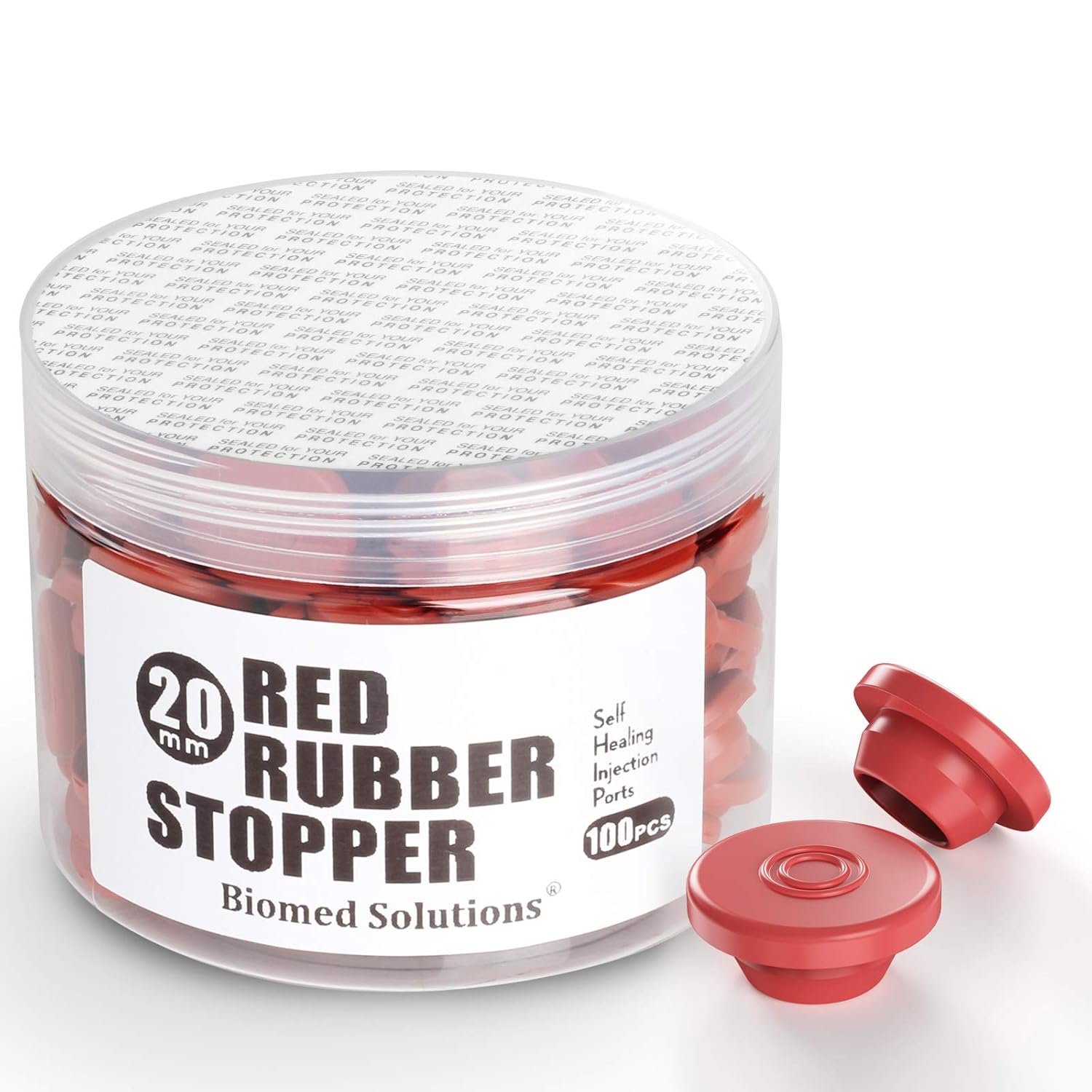 100Pcs 20mm Self Healing Injection Ports,vials Rubber stoppers,Butyl Cap for Glass Bottle& Mushroom Liquid Culture Mason Jars Lid by Biomed Scientific(Red)