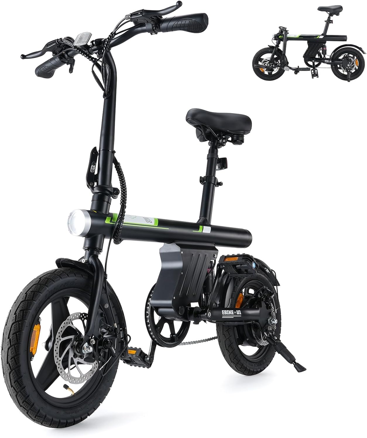 Finbike U1 Electric Bike for Adult/Teens,14" Folding Electric Bicycle with LCD Display,25KM/H & 45KM Range,4H Fast Charge,4 Riding Modes,Rear Shock Absorber,120KG Capacity,Compact Foldable Ebike