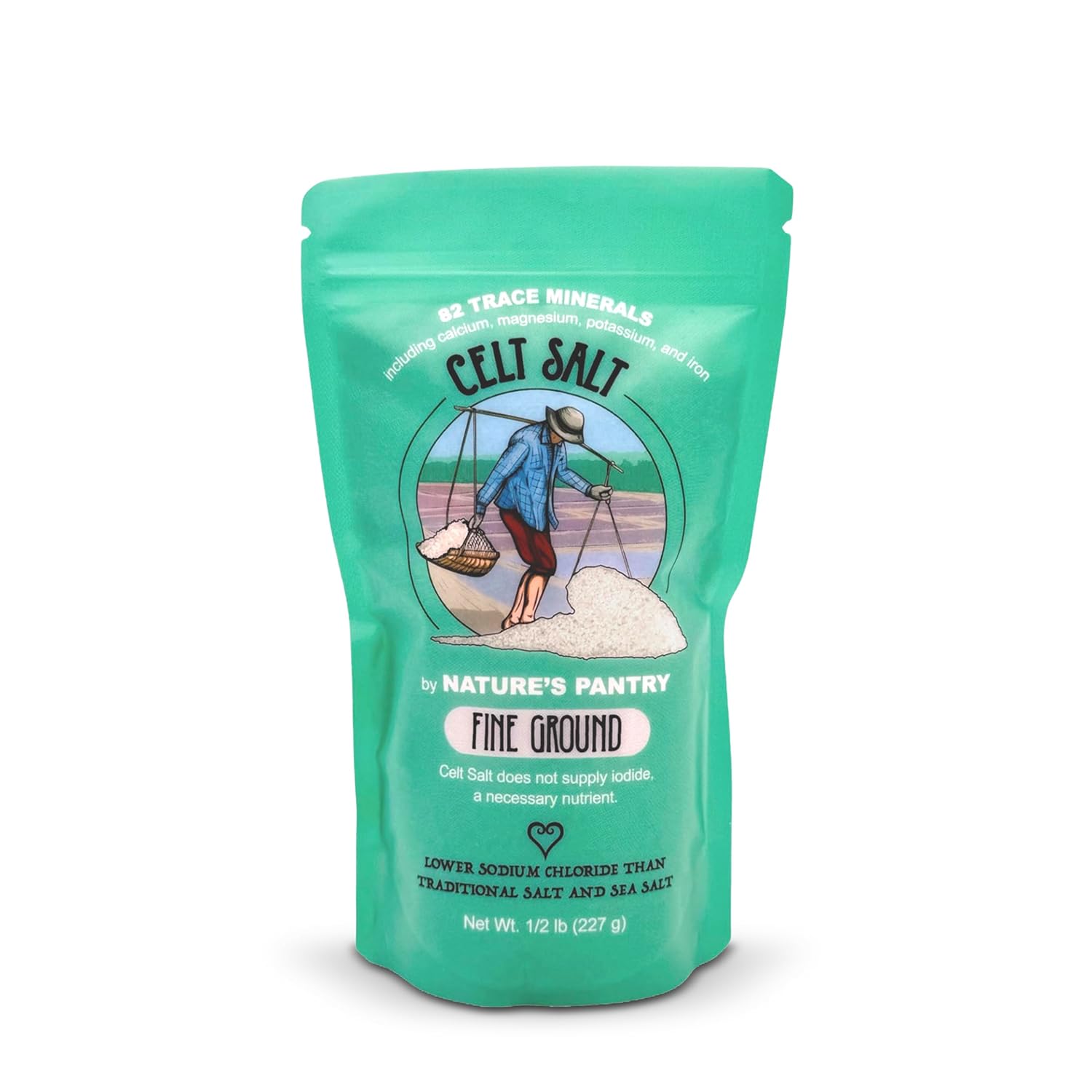 Celtic Salt Fine Ground, Celt Salt By Natures Pantry, 82+ Minerals, non-GMO, Organic & Unrefined, Gluten-Free, Authentic, Hand Harvested, Cooking, Baking, Pickling, Electrolytes, Healthy Seasoning,1/2lb (8oz) Bag