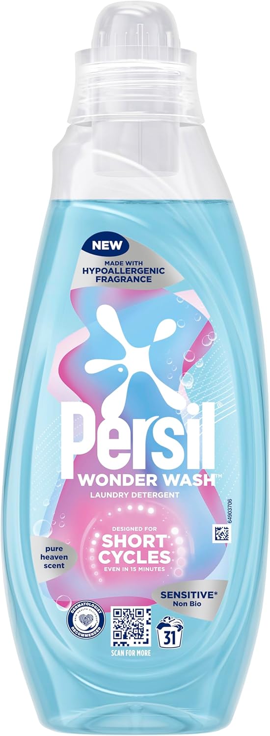 Persil Wonder Wash Sensitive* Non Bio Liquid Detergent Fast-Acting Formulation with a Pure Heaven Scent 837 ml (31 washes)