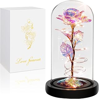 Birthday Gifts For Women,Rose Flower Gifts for Mom,Womens Gifts for Christmas,Colorful Rainbow Flower Rose Light Up Rose in A Glass Dome,Xmas Gifts For Her,Anniversary,Valentines,Wedding Gifts