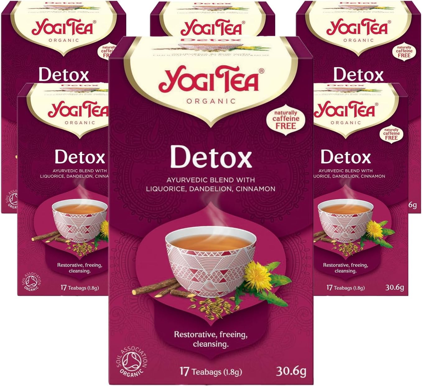 Yogi Tea, Detox Dandelion Burdock Root, Organic Herbal Tea, Naturally Caffeine Free, Blend of Liquorice, Dandelion and Cinnamon, 6 Packs x 17 Tea Bags (102 Teabags Total)
