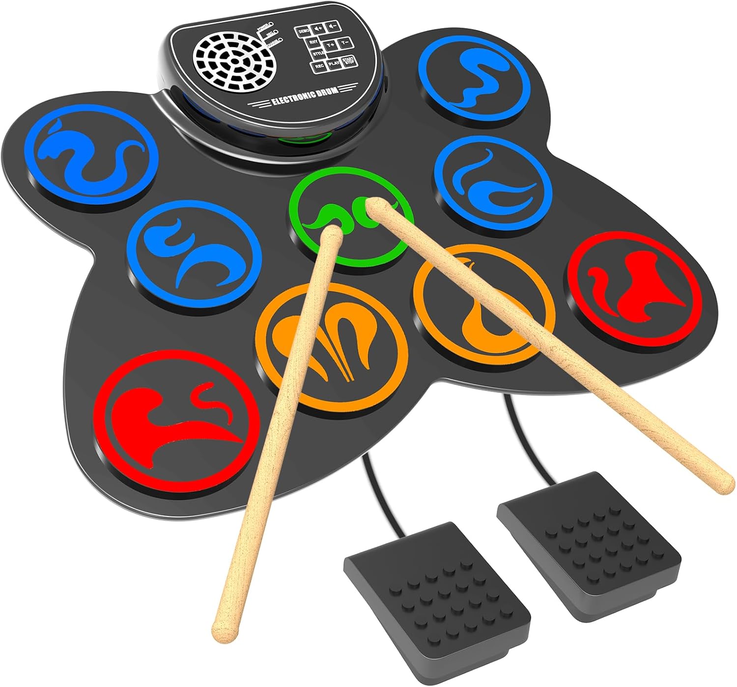 Electric Drum Kit - CNAPXAIA Portable Kids Drum Set with Build-in Stereo Speakers, 9 Pad Silicone Electronic Drum Machine Musical Instrument Gifts for Birthday Christmas