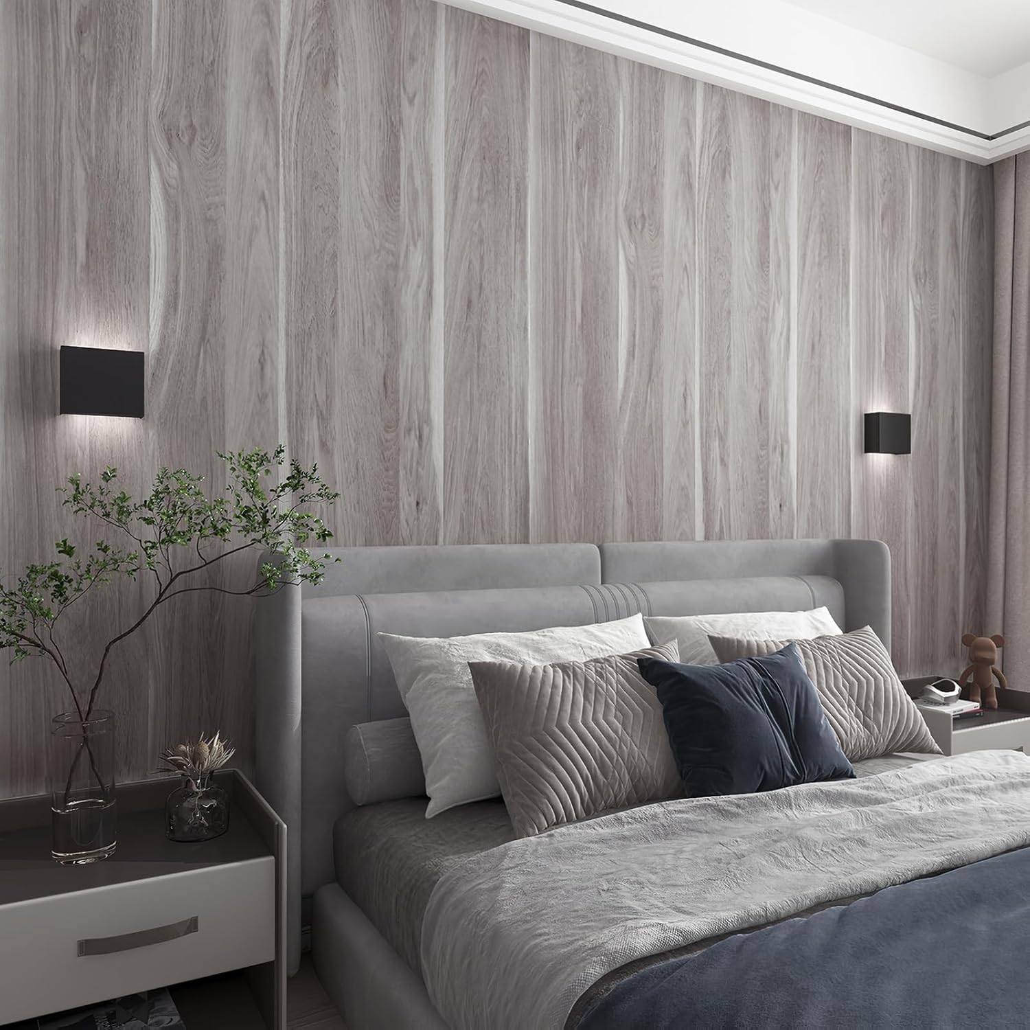 TOTIO Extra Wide Grey Wood Grain Peel and Stick Wallpaper Gray Wood Contact Paper 31.5x157inch Bubble-Free Design Matte Thickened Oak Effect Furniture Stickers Waterproof Self Adhesive Wall Stickers