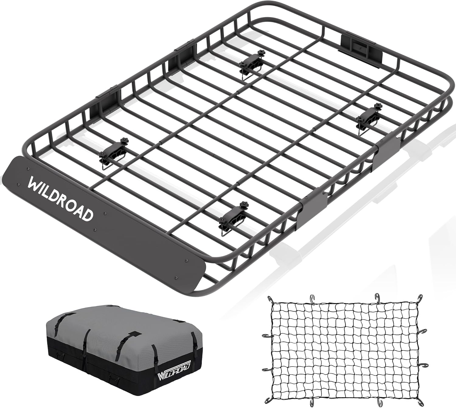 Wildroad Car Roof Cargo Carrier Combo of Upgraded 64"x 39"x 4" Roof Rack Cargo Basket with 21 Cubic ft Ultra Waterproof Anti-Tear Fabric Cargo Carrier Bag and Super Duty Bungee Cargo Net