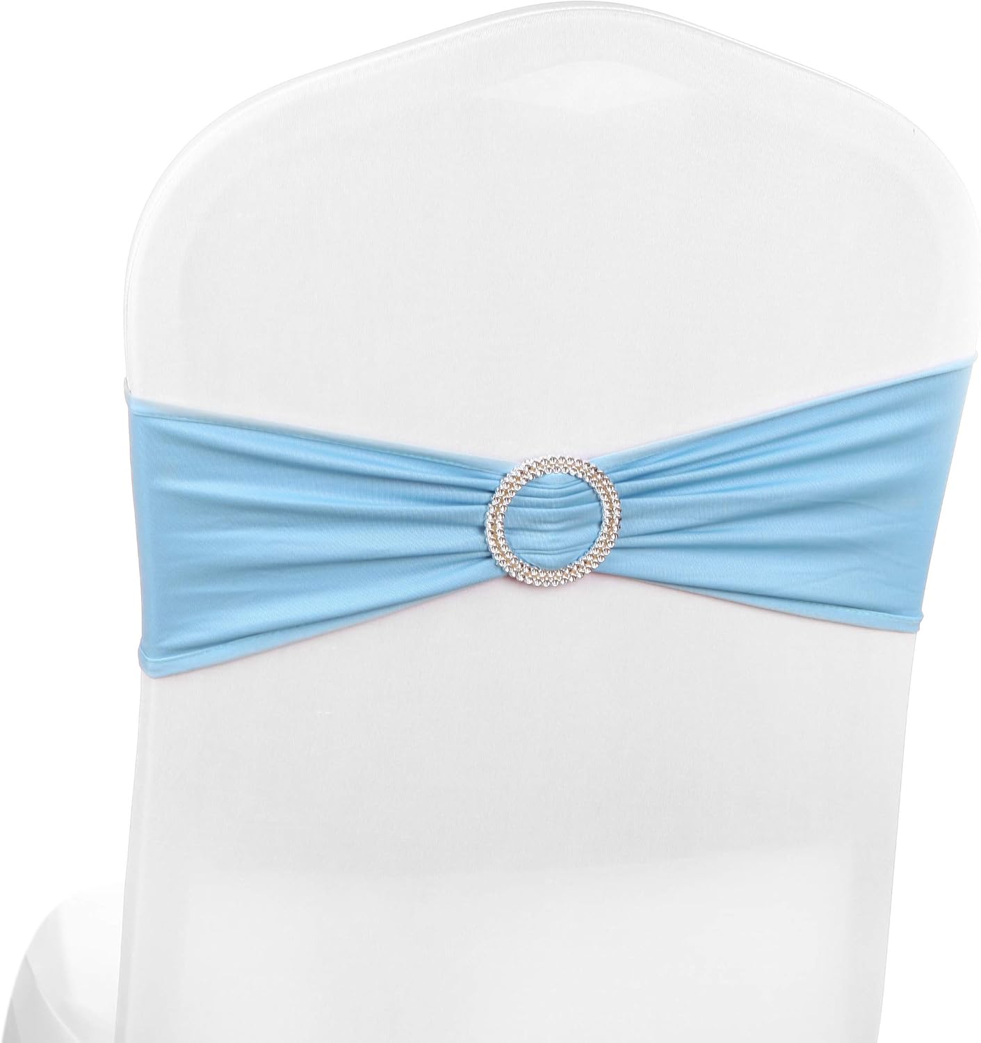 Elastic Stretch Spandex Chair Covers Sashes Bands With Buckle Bows For Wedding Home Party Suppliers Decorations (Baby Blue, 50PCS)
