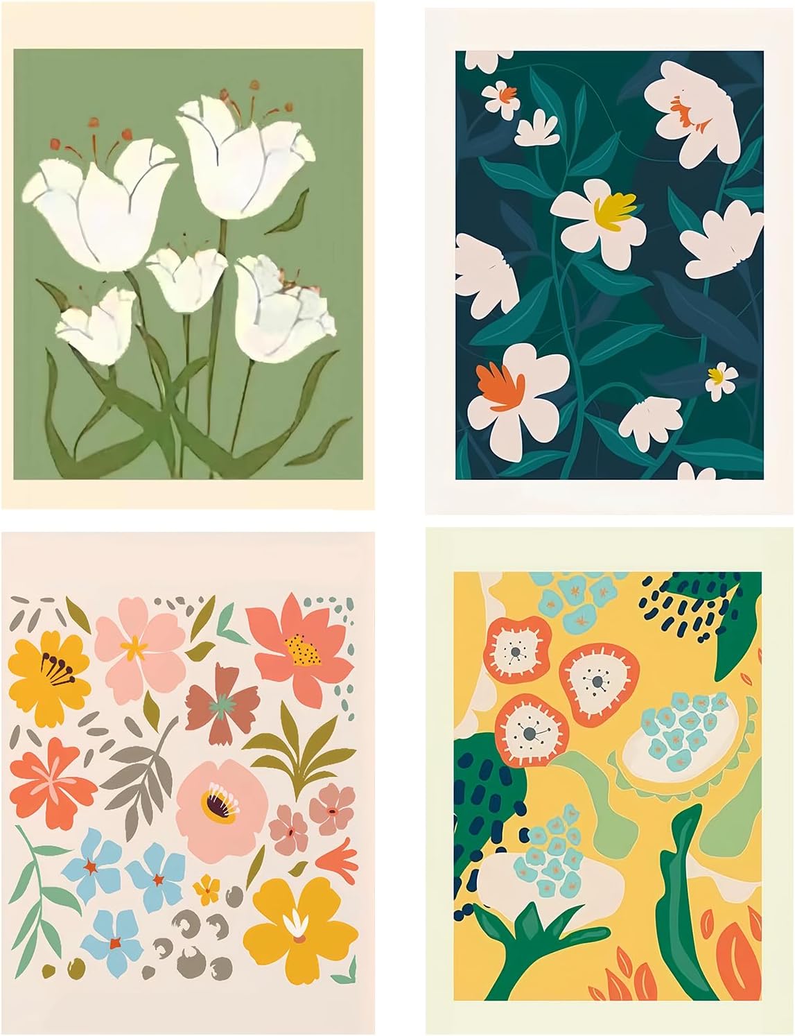 Yeaqee 4 Pcs Diamond Art Kits DIY Painting for Adult Aesthetic Wall Diamond Crafts Aesthetic Room Decor Cute Painting Pictures 5d Craft Wall Decor for Home 10 x 11.8''(Floral)
