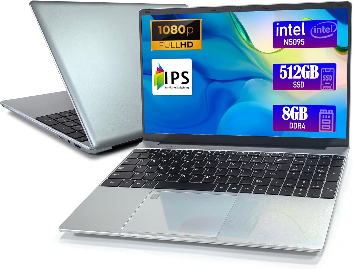 Laptop - Laptop Computer, 15.6 Inch Laptops, 8GB DDR4 RAM 512GB SSD, Celeron N5095, Computers with Win 11, 1920 x 1080 Display, Type-C, HD for Businesses and Students