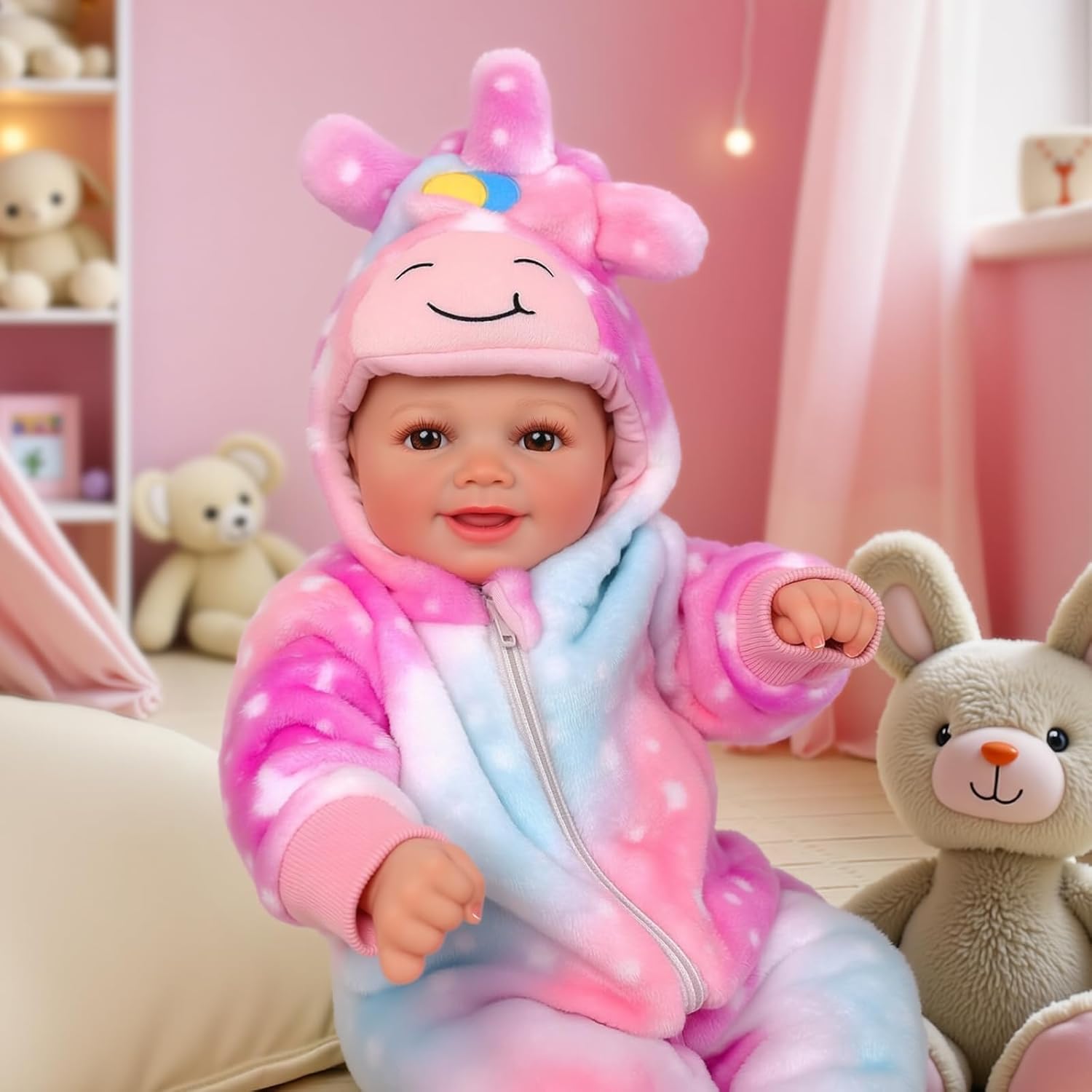 BABESIDE 17 Inch Reborn Baby Dolls Girl Sunny – Smiling Realistic Baby Doll with Soft Cloth Body, Lifelike Newborn Girl with Outfit & Accessories for Kids Age 3+