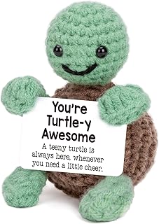 Mini Funny Positive Turtle Gifts, Small Handmade Crochet Animals Cute Stuff, Inspirational Gifts for Women Men Birthday Presents, Emotional Motivational Support Turtle Decor