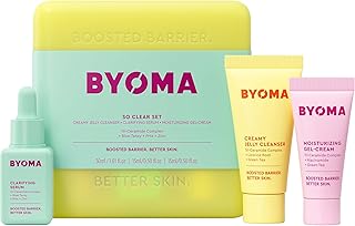 BYOMA So Clear Set - Barrier Repair Skincare Set for Acne Prone Skin - Creamy Jelly Cleanser, Clarifying Face Serum & & Gel-Cream Moisturizer - Unclogs Pores, Targets Blemishes - 30ml, 15ml, 15ml
