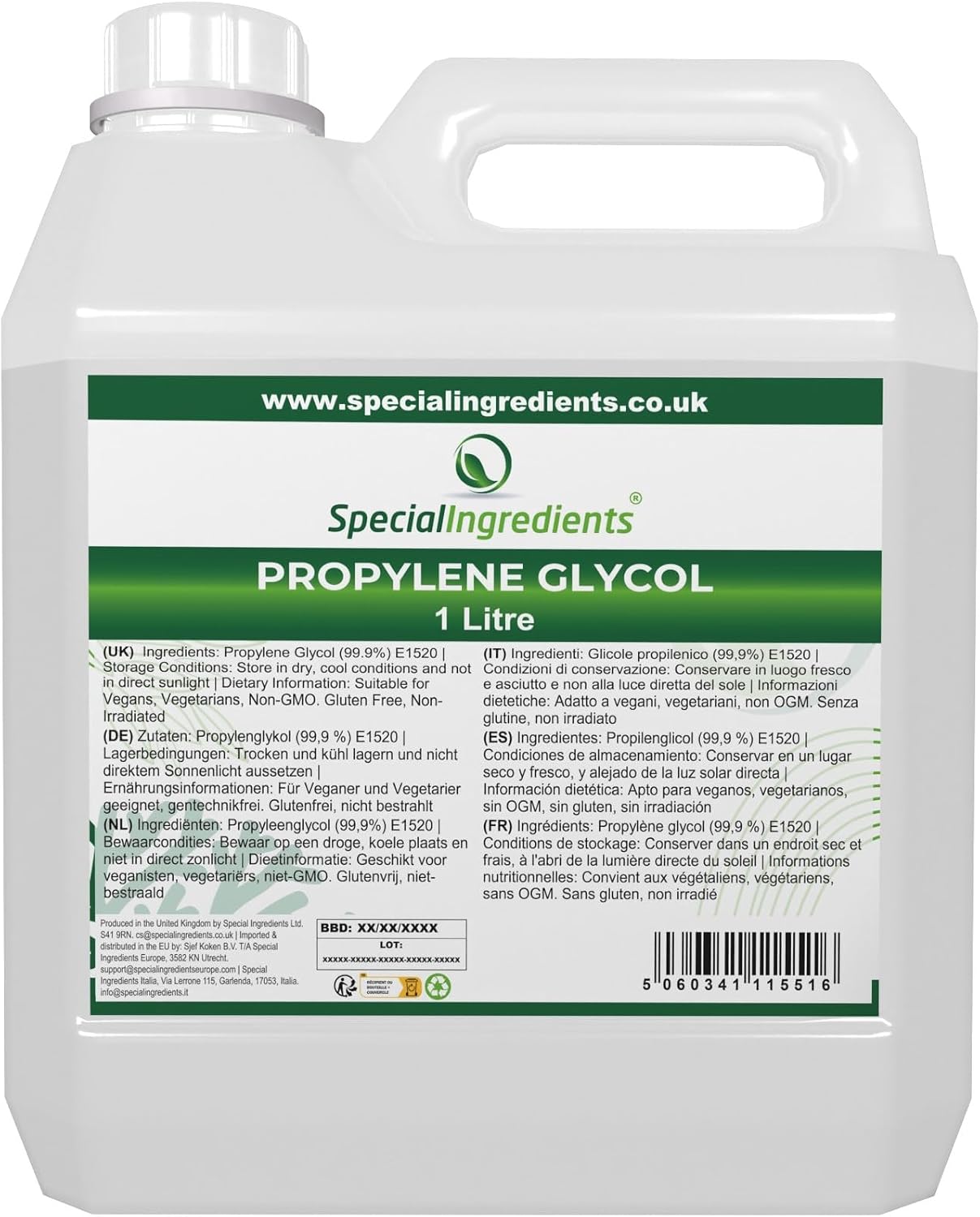 Mono-Propylene Glycol (MPG) 1 Litre Premium Quality USP/EP Pharma Food, Non GMO – Recyclable Container