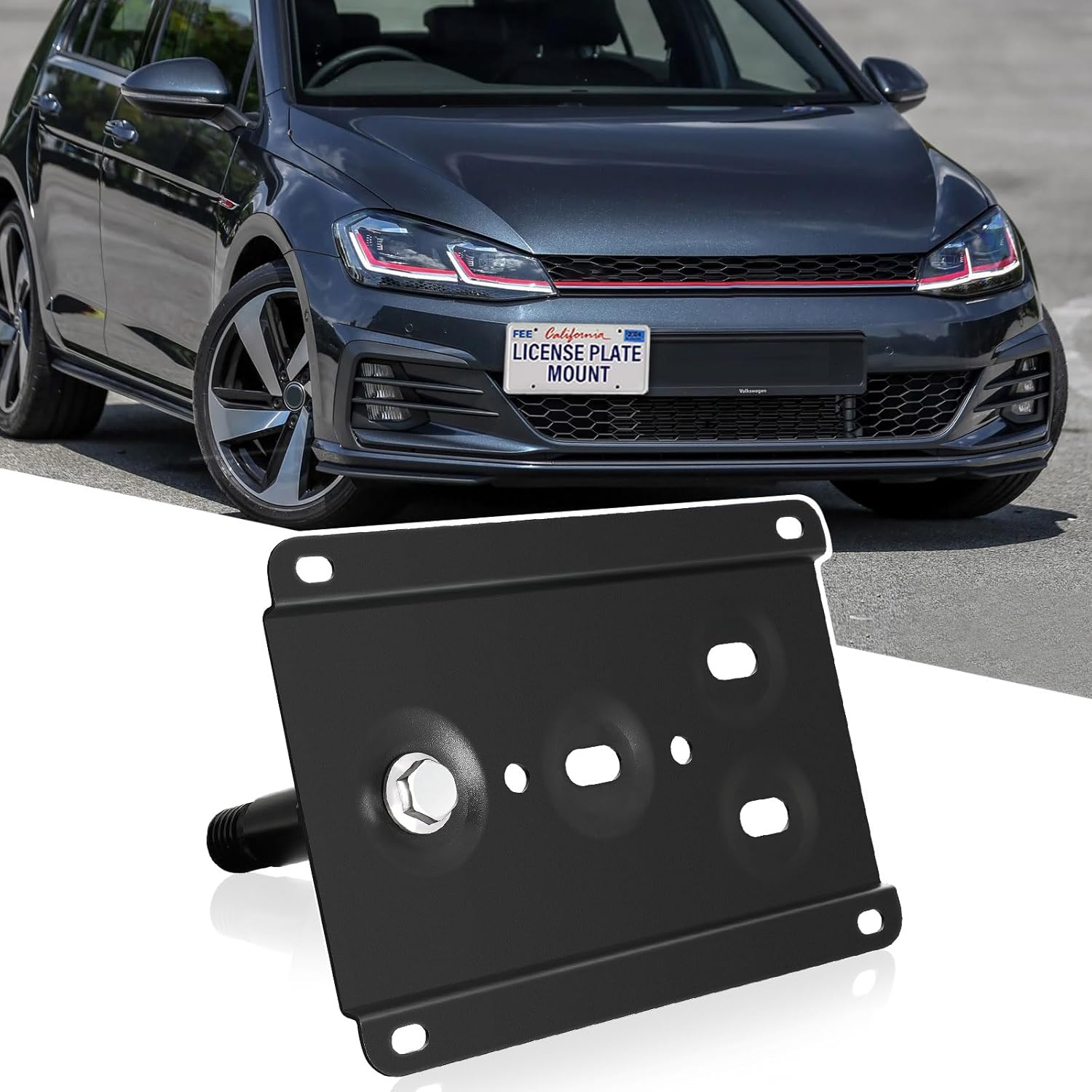 Automotive License Plate Bracket Holder - Bumper Mount, Black Steel, Compatible with Volkswagen 2015-2021 VW MK7 GTI Golf