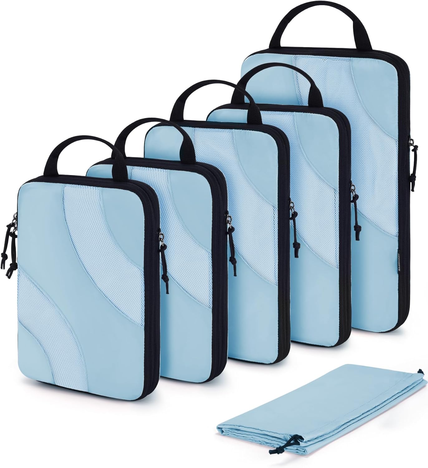 BAGSMART Compression Packing Cubes, 6 Set Travel Cubes for Carry on Suitcases, Compression Cubes for Backpack & Luggage Organisers Bag, Lightweight Packing Organizers, Light Blue