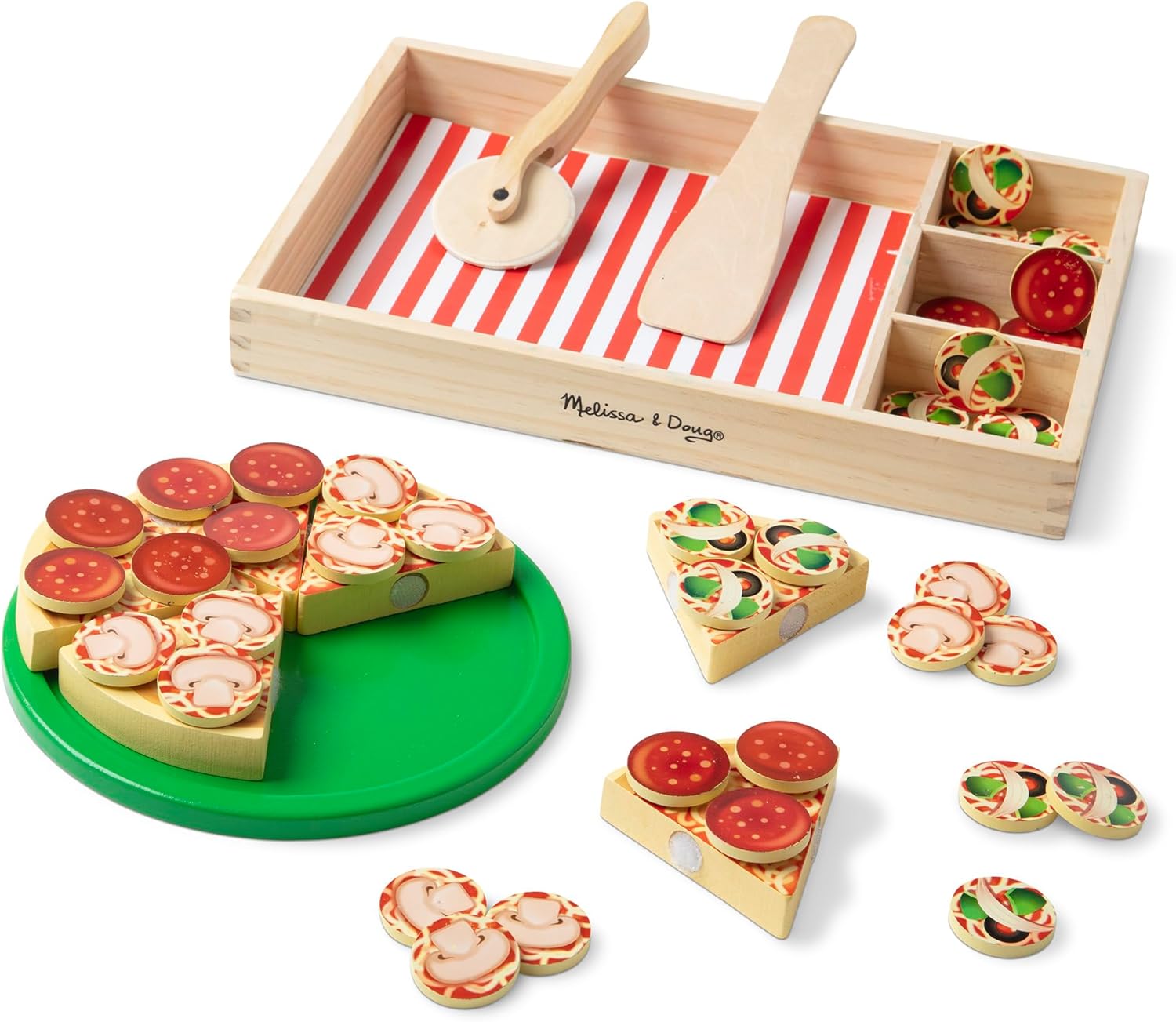 Melissa & Doug Pizza Party Wooden Play Food Set With 54 Toppings