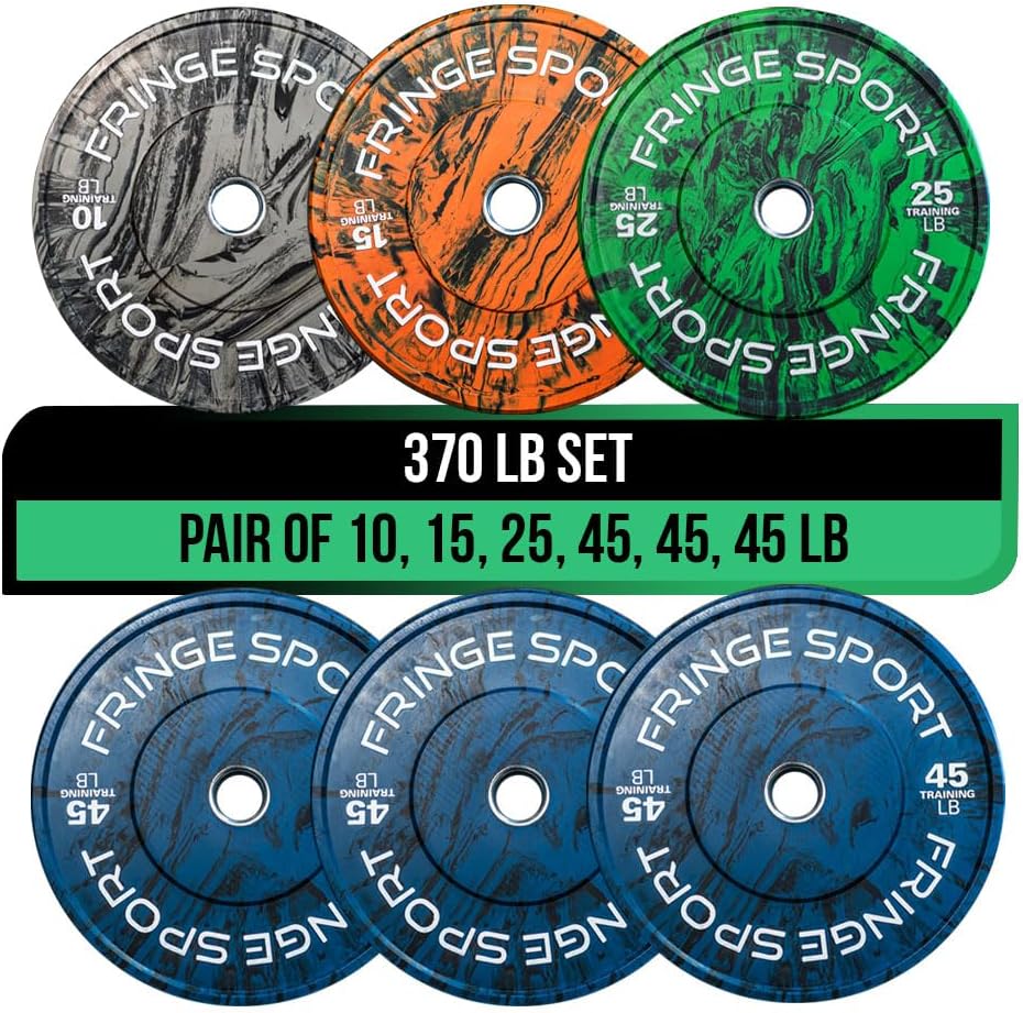 FringeSport Savage Bumper Plates Set and Pairs - Olympic Weight Plate - Rubber Weight Plates with Steel Insert Strength Training Plate (10lb - 460lb)