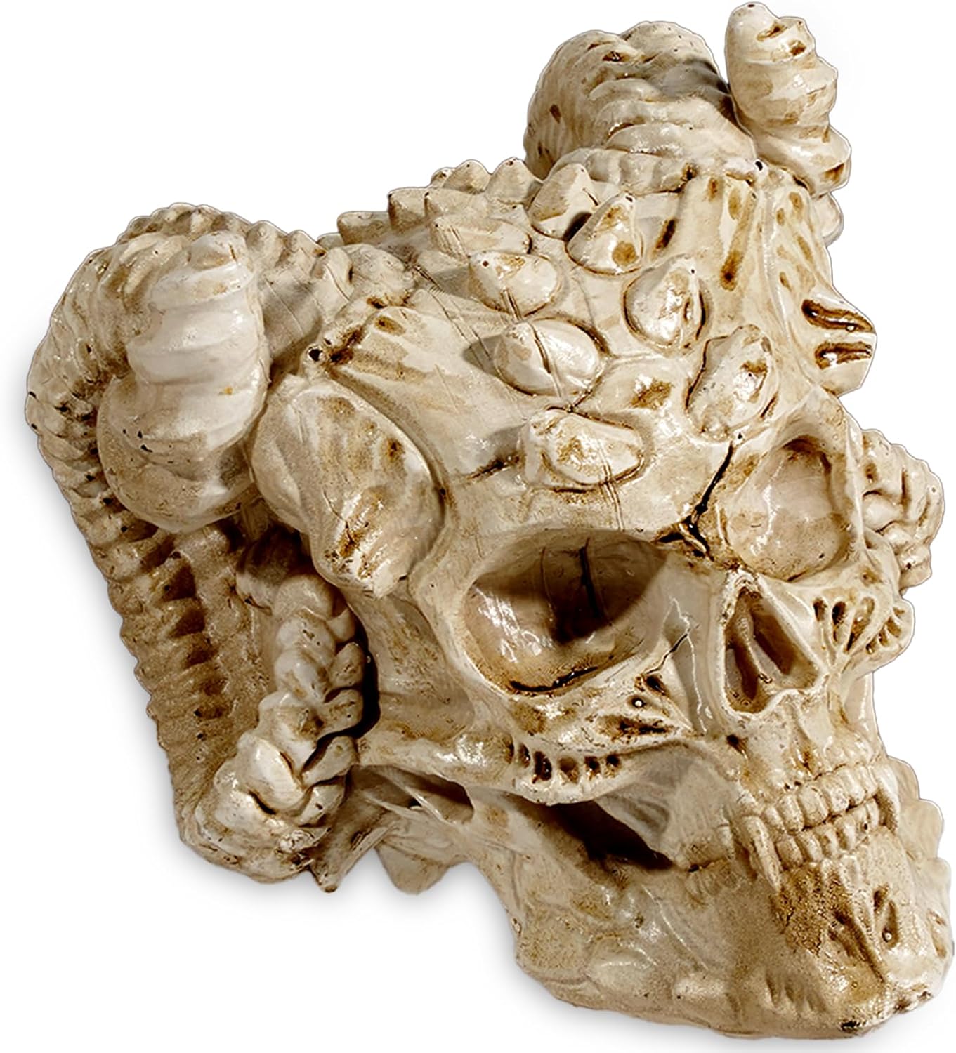 Bbiamsleep 3.5 Inch Resin Devil Horned Skull Figurine Statue Animal Skull Resin Ornament for DIY Halloween Christmas Aquarium Fish Tank Landscape Decor
