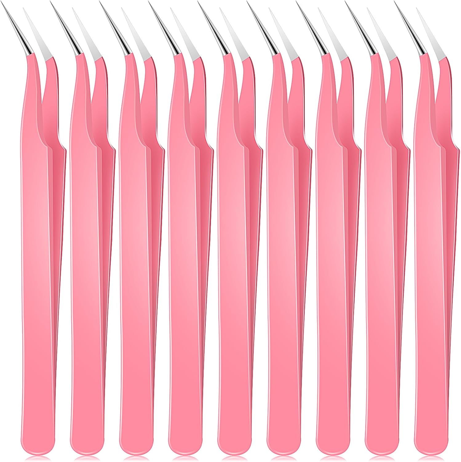Honoson 9 Pieces Curved Pointed Craft Tweezers Stainless Steel Precision Tweezer with Protective Cover for Rhinestones Dried Flowers Craft Stickers Eyelash Extension Jewelry Making(Pink)