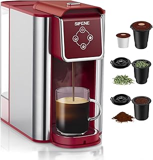 SIFENE Single Serve Coffee Machine, 3-in-1 Pod Coffee Maker for K-Pod Capsule, Ground Coffee, and Leaf Tea with 6-10 oz Cup Size, 50 oz Removable Water Reservoir, Red