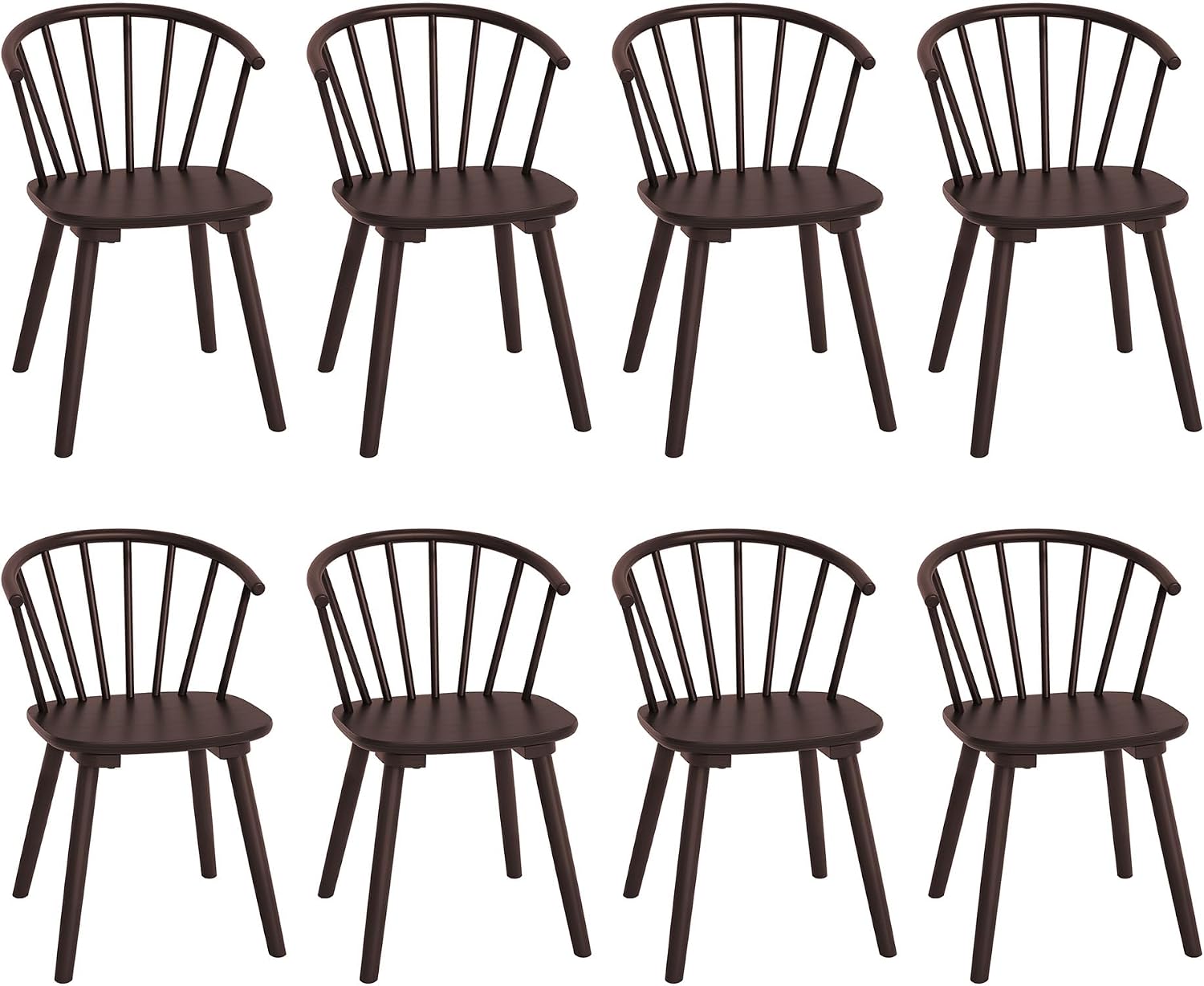 LUE BONA Espresso Dining Chairs Set of 8, Farmhouse Wood Dining Chairs with Semicircular Backrest, Spindle Dining Chair for Kitchen and Dining Room, 18 Inch