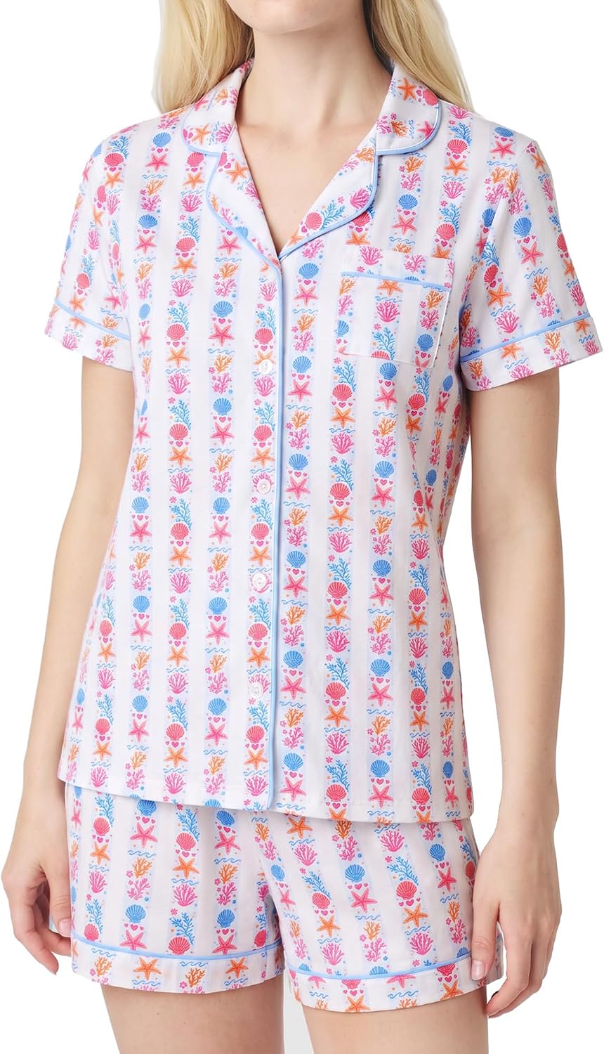 Pajamas for Womens Set Summer 2 Pece Pjs Matching Shorts Set Loungewear Palm Sleepwear for Beach Vacation, Holiday