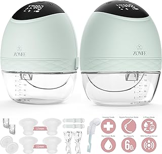 Zomee Fit Wearable Breast Pump, Hands Free Pumping, Portable, Ultra-Low Noise, Double Electric Breast Pump - Holds 6 oz - Wireless Breastpump 2+ Hours of Battery, Leak Proof Anti Backflow System