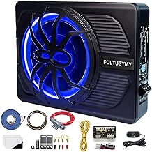 10" 800W Powered Car Subwoofer, 2024 Slim Under Seat Car Subwoofer Powered, High/Low Level Input, Car/Truck Audio Sub Built in Amplifier with Blue LED Ambient Light