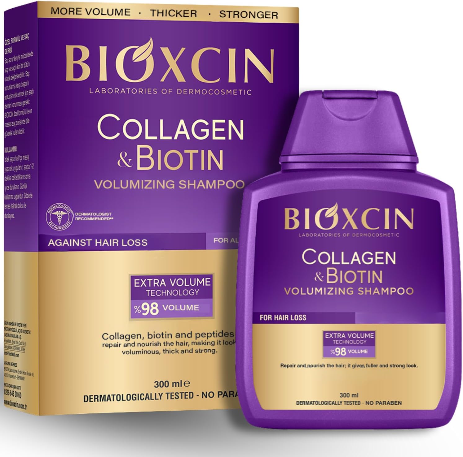 Bioxcin Collagen & Biotin Volumizing Shampoo, 300ml, Hair Thickening & Strengthening for Fine and Flat Hair, Dermatologically Tested, for Women & Men