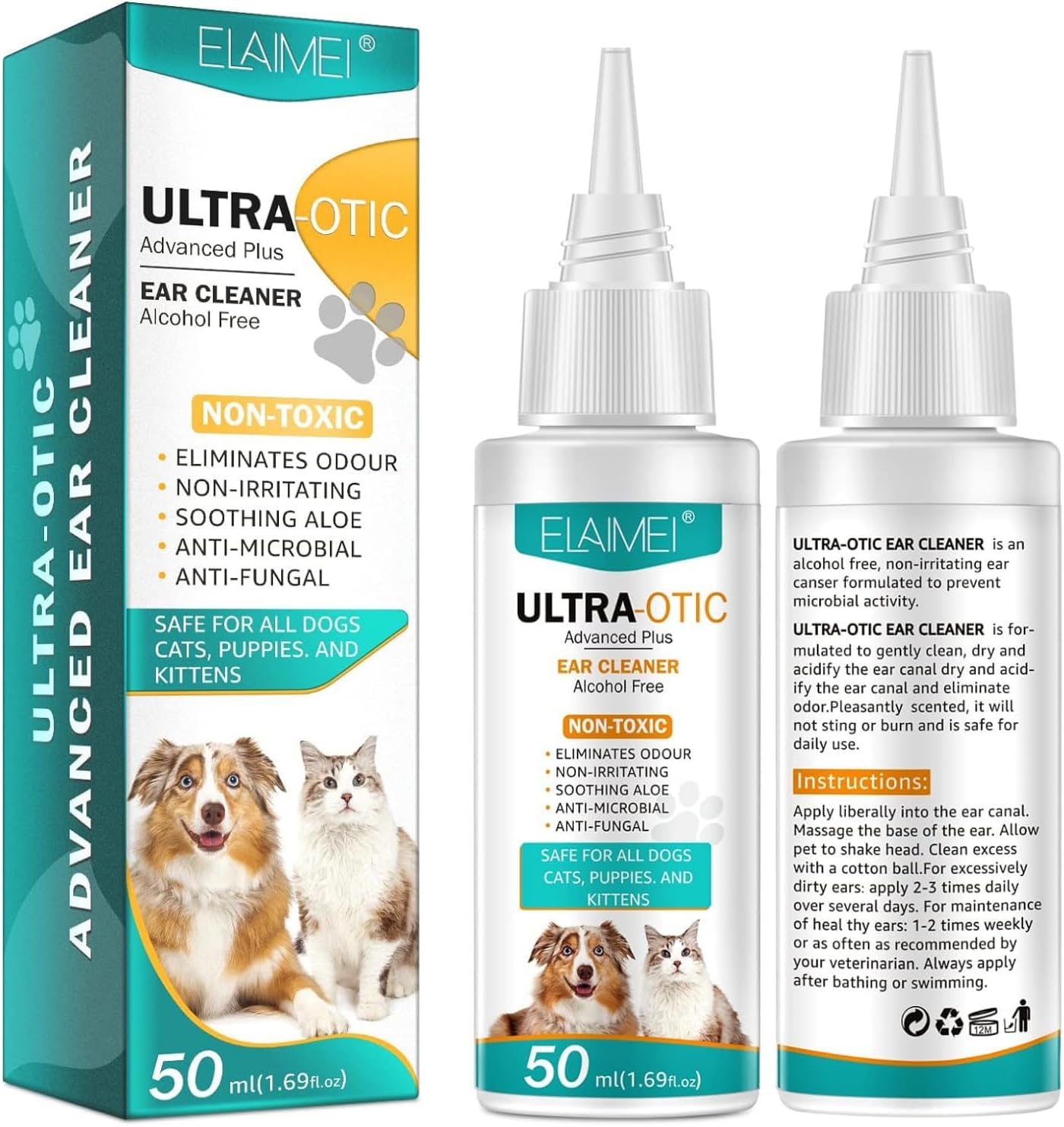 Sanrik Dog Ear Cleaner, Dog Ear Drops for Infection Antibiotics, Non-Toxic, Non Irritating, Anti Fungal Ear Drops for Dogs & Cats, Dog Ear Infection Treatment, Dog Ear Cleaner Solution (1 pack)