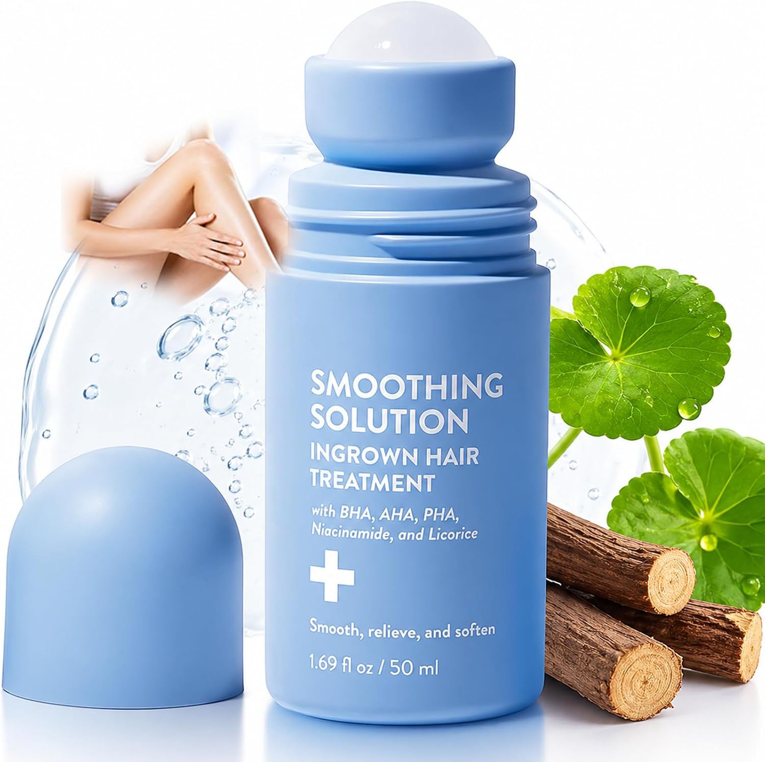 Ingrown Hair Tonic Roller Serum with BHA AHA PHA, Alcohol-Free Treatment for Bikini Line, Underarms, Abdomen, Post-Shave Skin Care for Men & Women