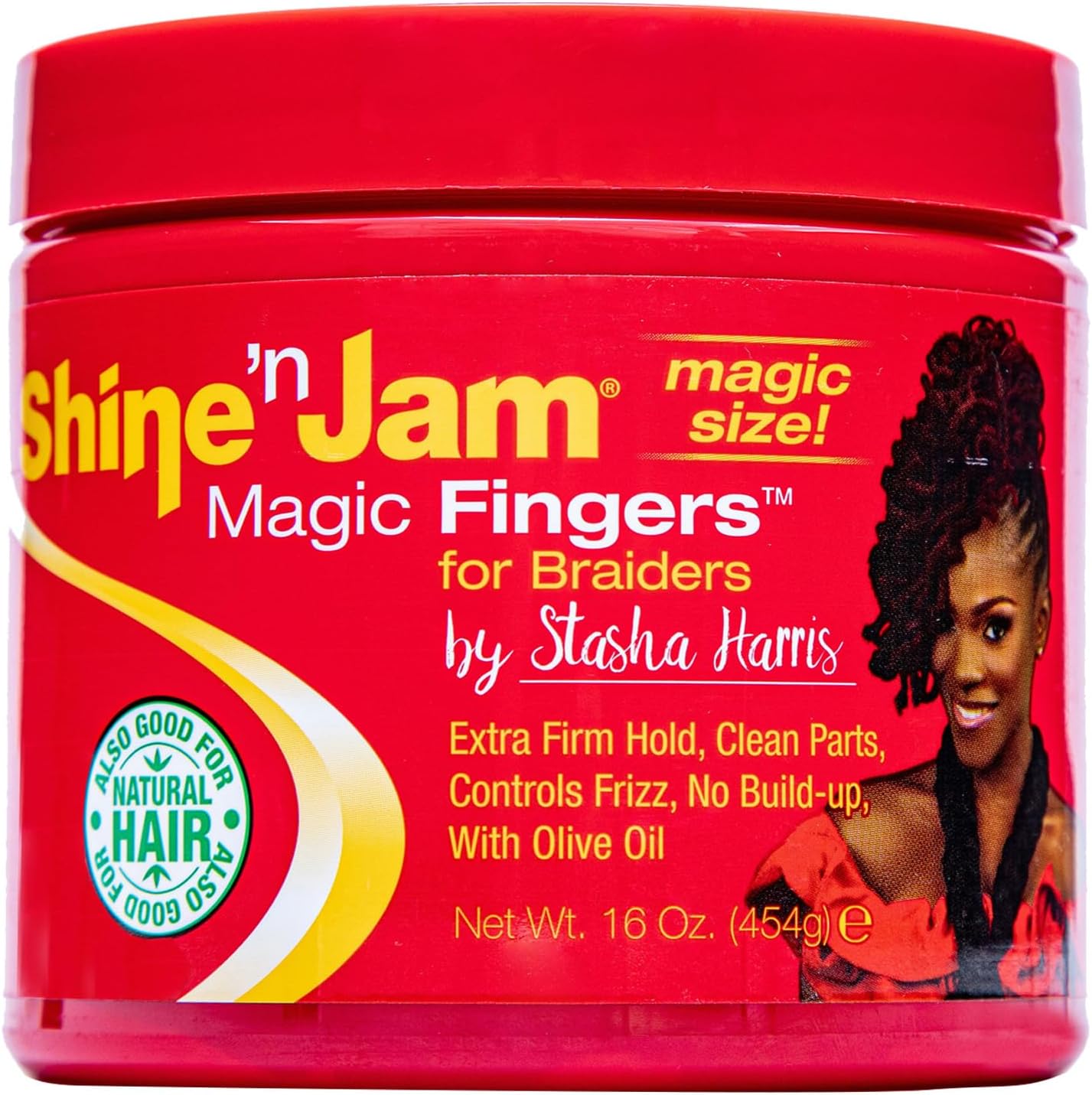 Ampro Shine-n-Jam Magic Fingers Gel for Braids - Provides Firm Hold with Non-Greasy Shine - Strengthens Hair with Silk Proteins - Works on Any Hair Texture to Create Multiple Styles - 454 g