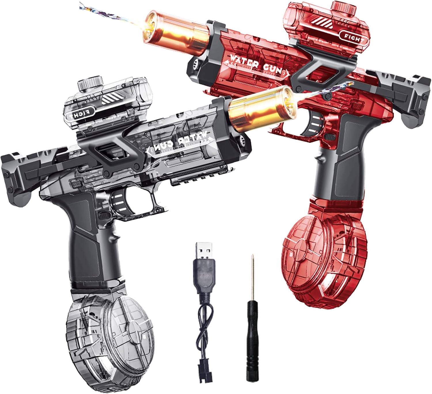 Electric water gun toy, 2Pack Water Gun Toys for Kids Adult Powerful Water Pistol with 500ML Moisture Capacity | 32 Inch Long Range Squirt Gun for Summer Swimming Pool Beach Party (Black+Red)