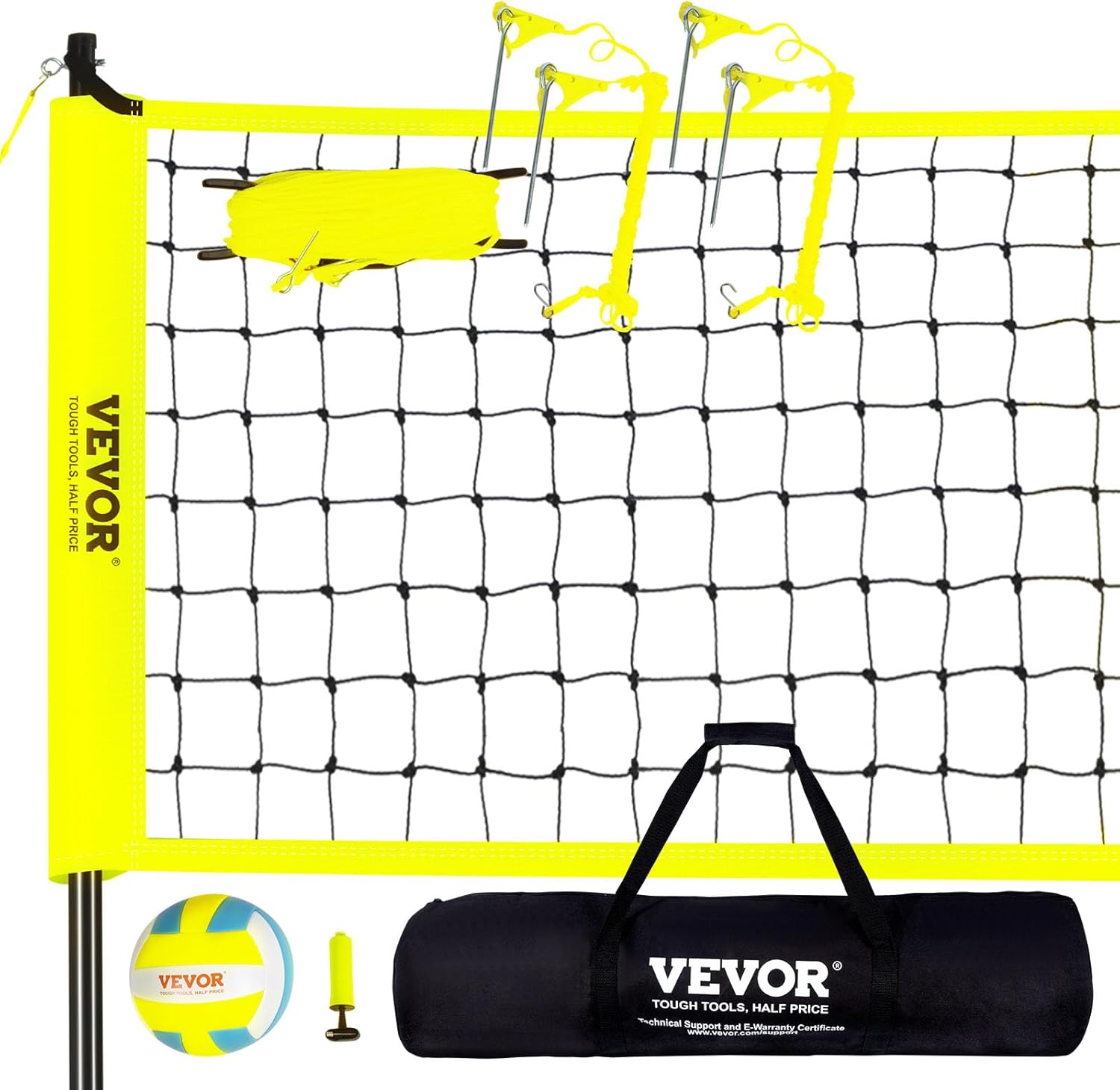 VEVOR Portable Volleyball Net System, Adjustable Height Steel Poles, Professional Set with PVC Volleyball, Pump, Carrying Bag, Heavy Duty Net for Backyard, Beach, Lawn