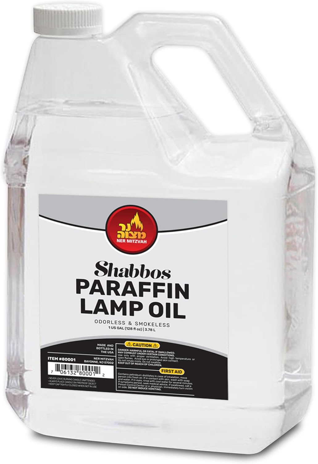 1 Gallon Paraffin Lamp Oil - Clear Smokeless, Odorless, Clean Burning Fuel for Indoor and Outdoor Use - Shabbos Lamp Oil, by Ner Mitzvah
