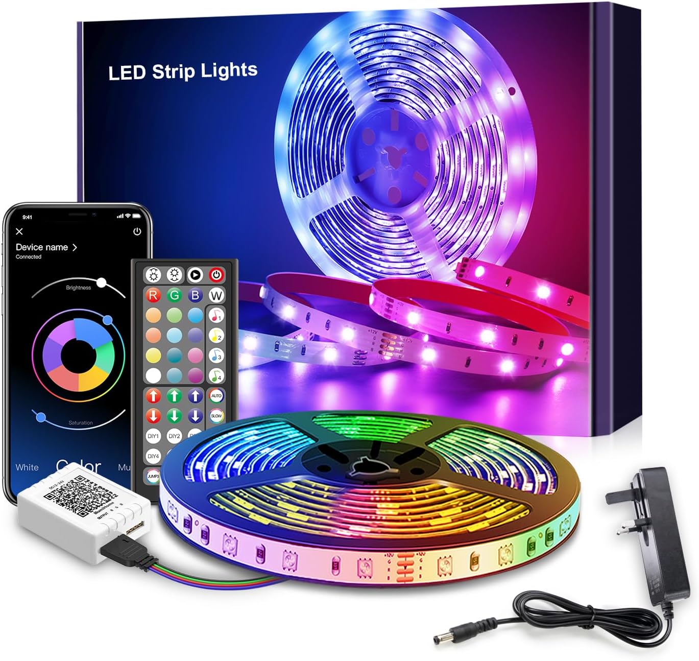 Mexllex LED Strip Lights 5m, RGB Color Changing Led Strip 5m with Remote Control, Music Sync Led Lights for Bedroom Kids Room Ceiling Kitchen Party