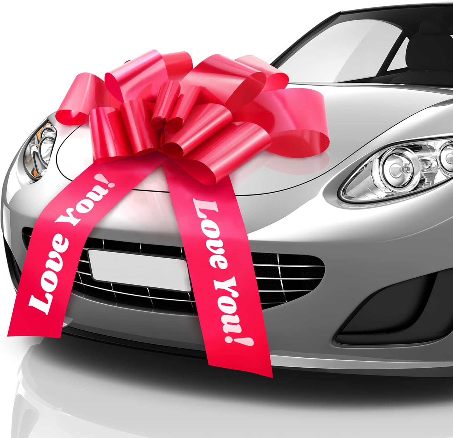 Zoe Deco - Love You Car Bow - Red, 30 Inch - Giant Car Bow Pre-Printed w/Love You - Large Gift Wrapping for Huge Present