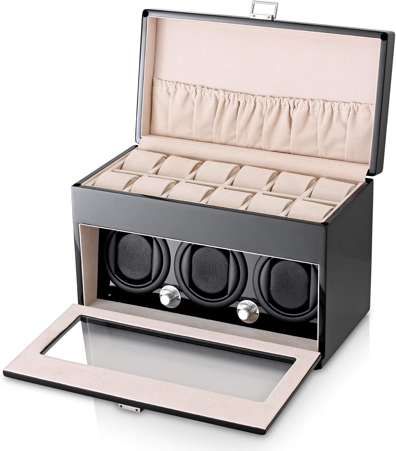 Watch Winder and Storage Box for Winding 3 Automatic Watches and 12 Watch Storage Space