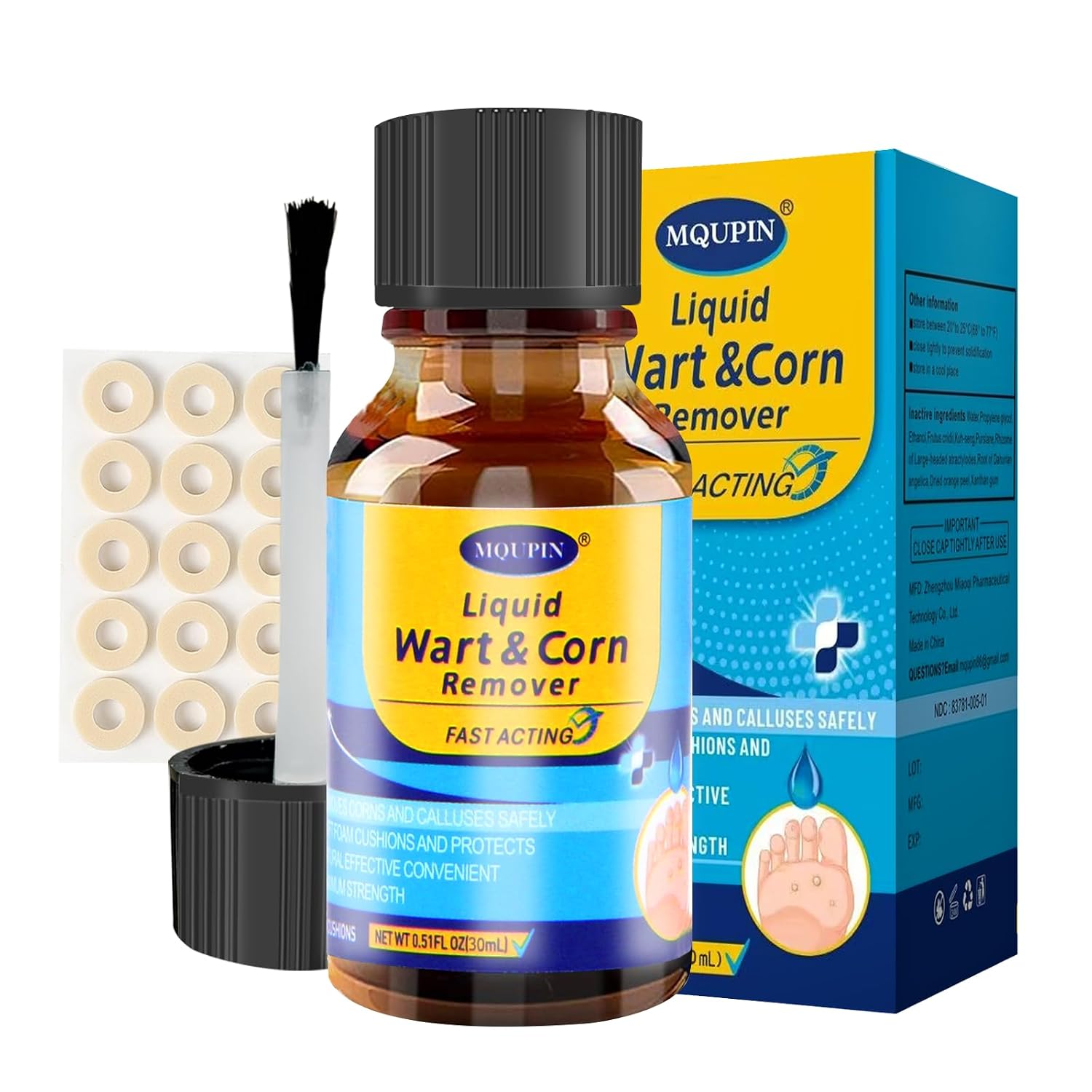 MQFORU Corn Removers for Toes & Feet 30ml + 15 Pads, Liquid Corn Remover