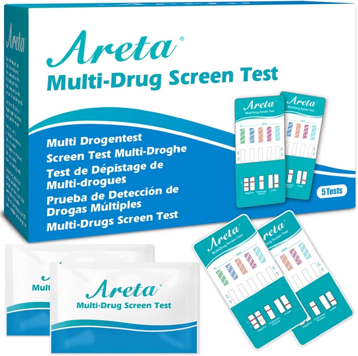 Areta 2 x Drug Testing Kits 5 Panel: Drug Tests Urine Dip Cards for THC COC MET AMP Opiate - Instant Rapid Multi Drug Test Kit Home Use