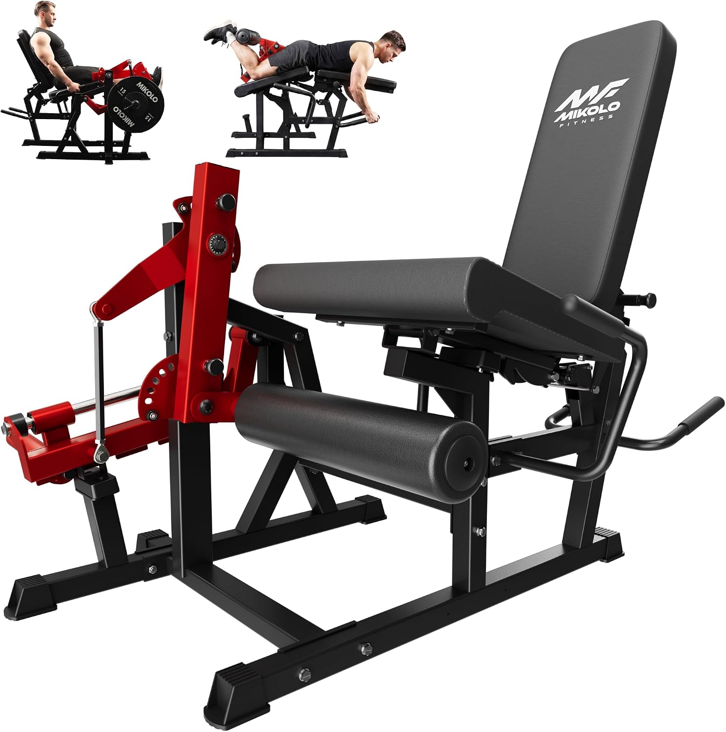 Mikolo Leg Extension and Curl Machine, Adjustable Leg Curl Machine for Home Gym, Seated Leg Extension and Lying Leg Curl Machine, Leg Workout Equipment with 1:1 Resistance System