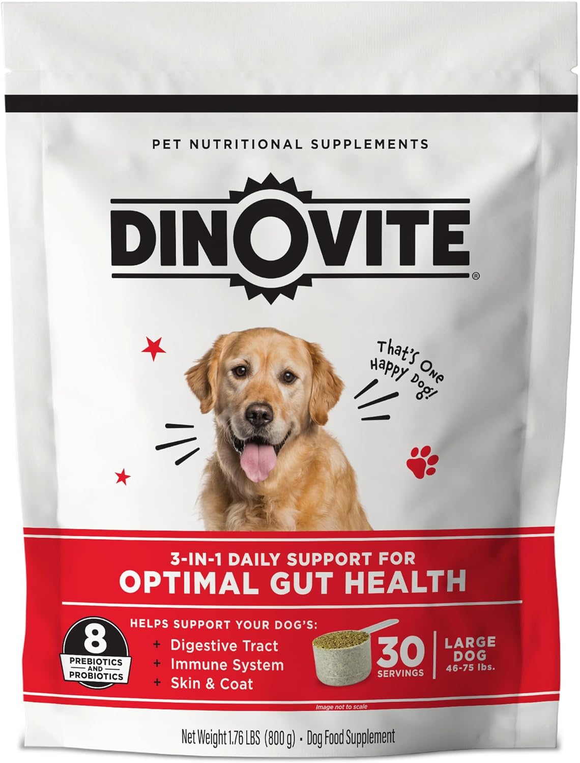 Dinovite Probiotic Supplement for Dogs - Omega 3 for Dogs - Hot Spot Relief - Skin & Coat Supplement for Dogs - 30 Day Supply (30 Day Supply, Large Dogs (45+ lbs))