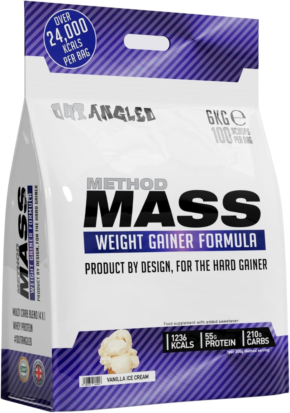 Out Angled Method Mass Gainer Powder, Vanilla Ice Cream, 6kg, 100 Scoops | High Calorie, Whey Protein Powder, Weight Gainer for Muscle Growth