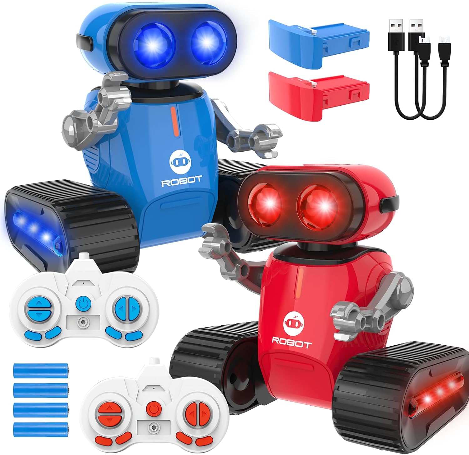 Robot Toys for Boys Girls, 2 PCS Rechargeable Remote Control Robots with Lighting, Removable Batteries, Flexible Head & Arms, LED Eyes, Dance Moves, RC Robot Toys Gifts for Kids