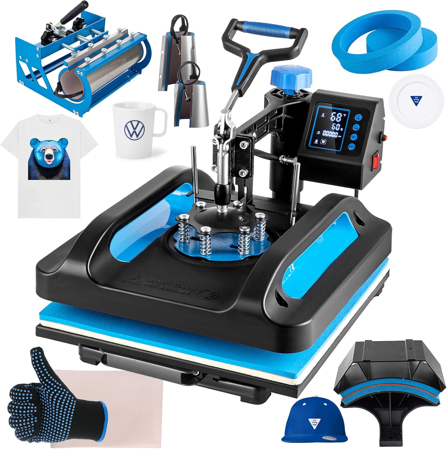 Pro Heat Press 15x15 Inch, 8 in 1 Heat Press Machine with 30 OZ Tumbler Press, Swing Away T Shirt Pressing Machine, Combo Tumbler Heat Press Machine Sublimation for T-Shirt Hat Cap Mug Plate
