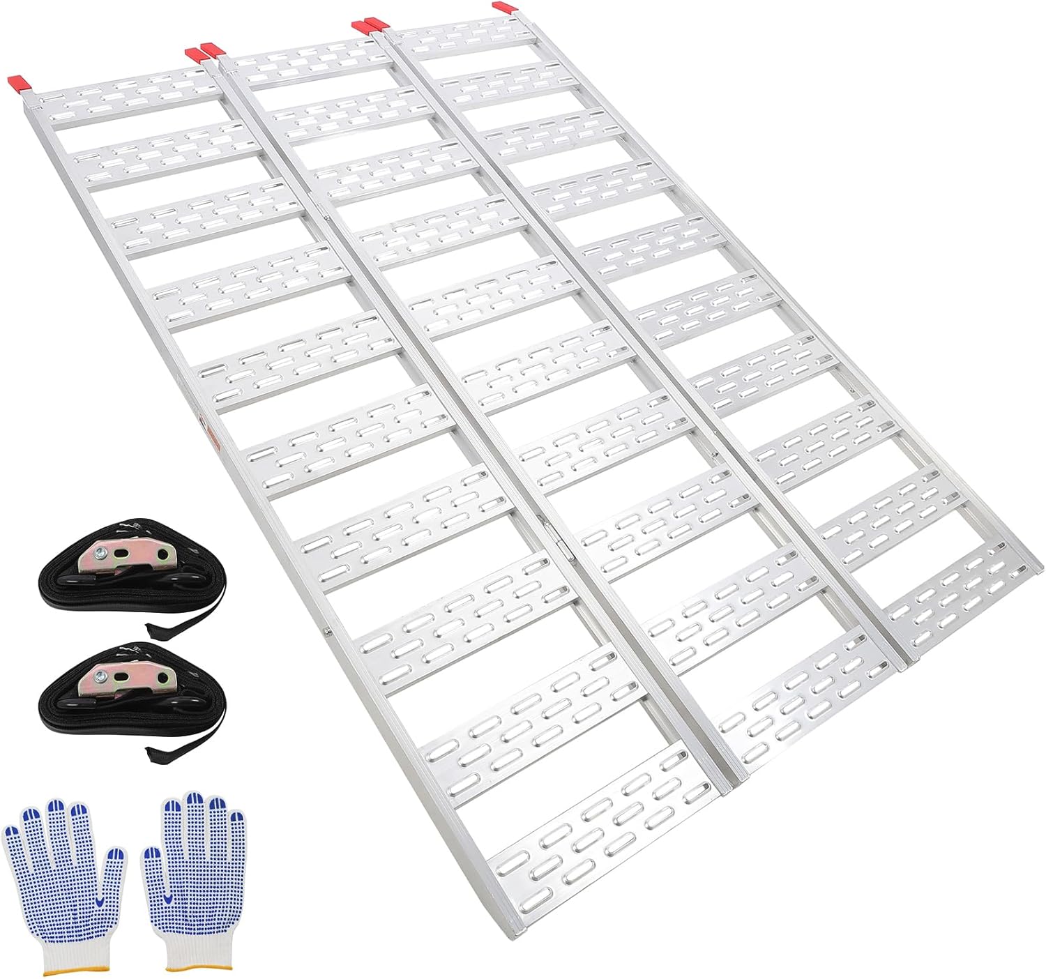 Foldable Ramps for Pickup Trucks, Aluminum Tri-Fold Motorcycle Powersports Loading Ramps, 1500 LBS Capacity ATV Ramp with Load Straps for ATV/UTV, Lawn Mowers, Tractors, 76" L x 50" W