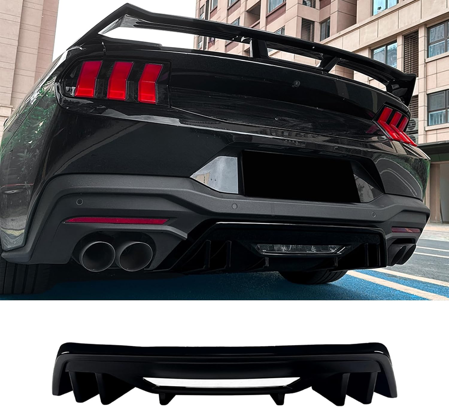 Rear Bumper Diffuser Shark Fin for Ford Mustang S650 GT Ecoboost 2024-2025 Add on Body Kit Splitter Spoiler (Glossy Black)